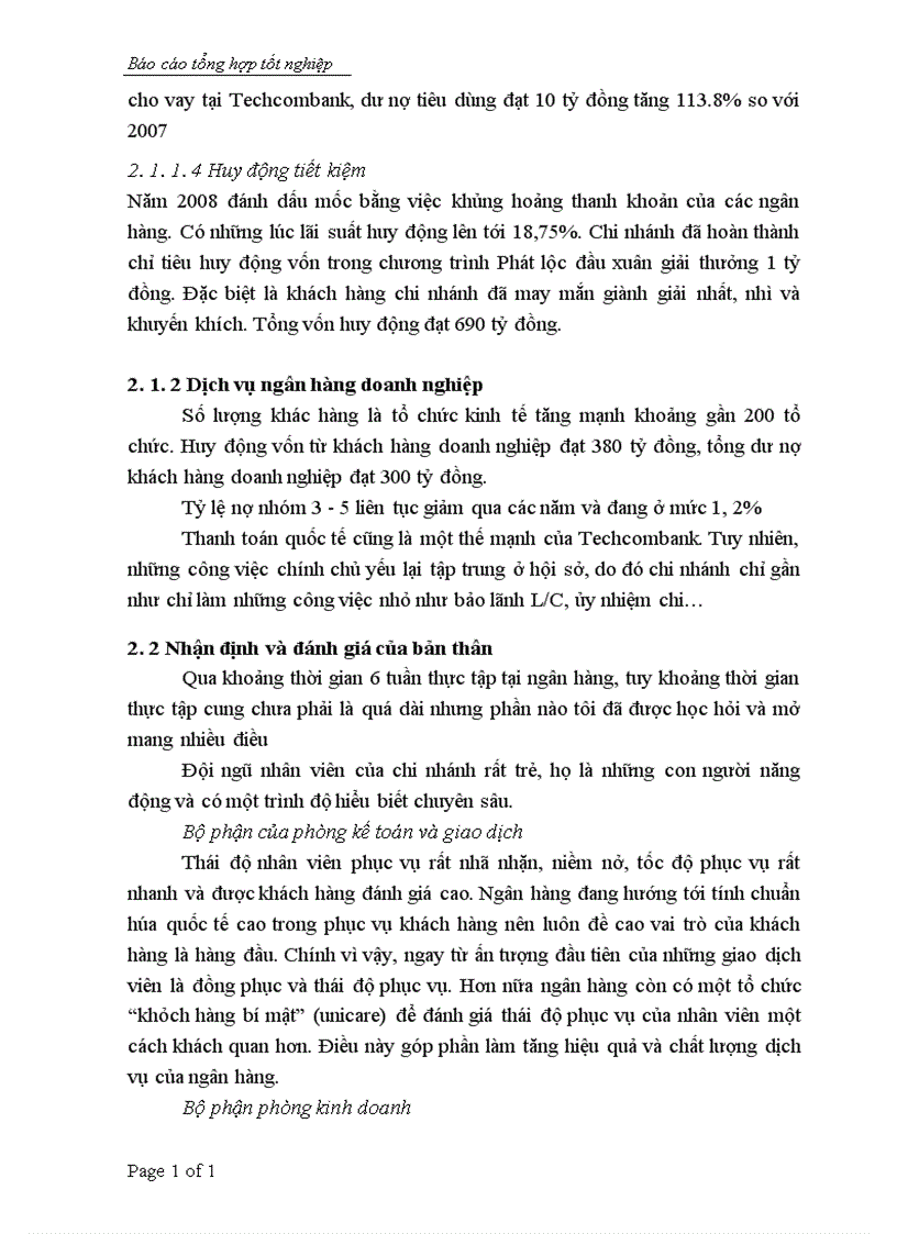image for page Báo cáo tổng hợp Đánh giá chất lượng dịch vụ của các giao dịch viên và điểm giao dịch của Techcombank