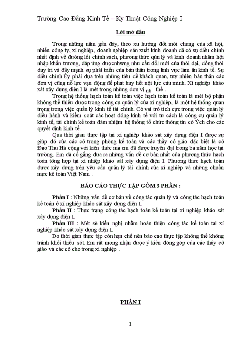 image for page Thực trạng công tác hạch toán kế toán ở xí nghiệp khảo sát xây dựng điện I