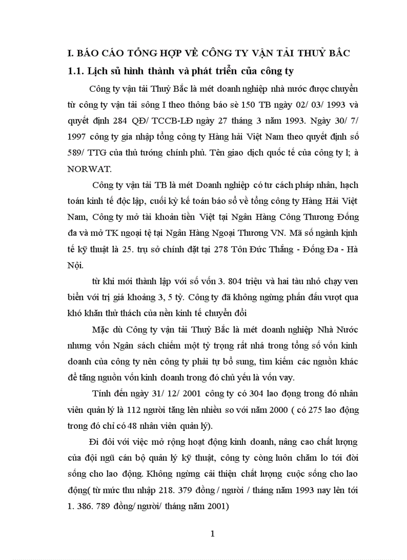Báo cáo tổng hợp về công ty Vận tải Thuỷ Bắc