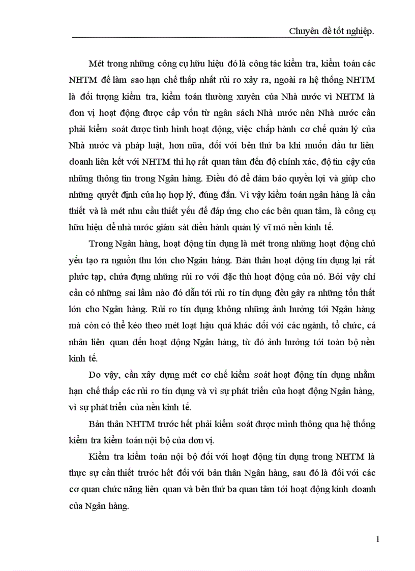 Giải pháp nhằm nâng cao chất lượng hiệu quả công tác kiểm toán nội bộ hoạt động tín dụng tại Ngân hàng TMCP Quốc tế 1