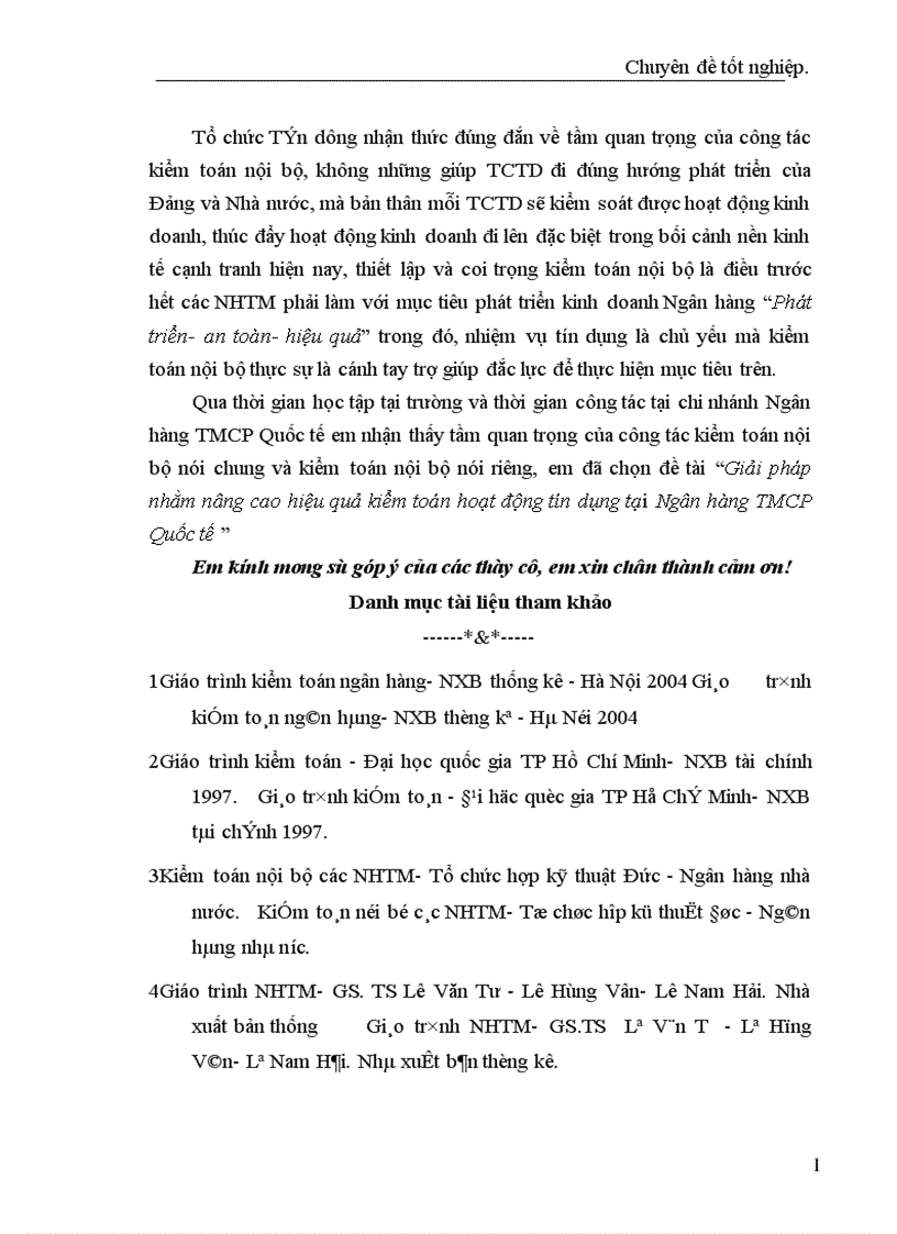 image for page Giải pháp nhằm nâng cao chất lượng hiệu quả công tác kiểm toán nội bộ hoạt động tín dụng tại Ngân hàng TMCP Quốc tế 1