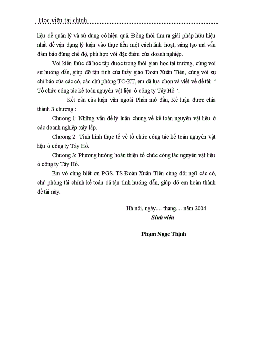 image for page Tổ chức công tác kế toán nguyên vật liệu ở công ty Tây Hồ 1