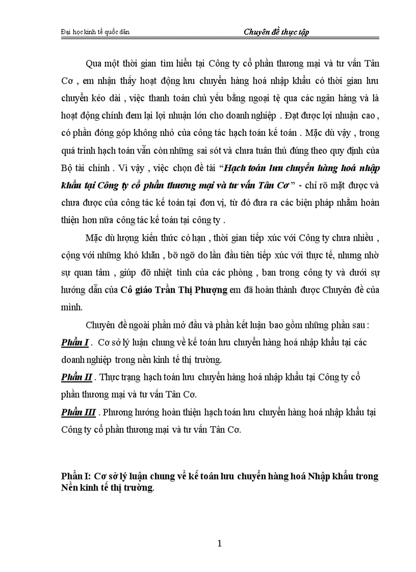 image for page Hạch toán lưu chuyển hàng hoá nhập khẩu tại Công ty cổ phần thương mại và tư vấn Tân Cơ 1