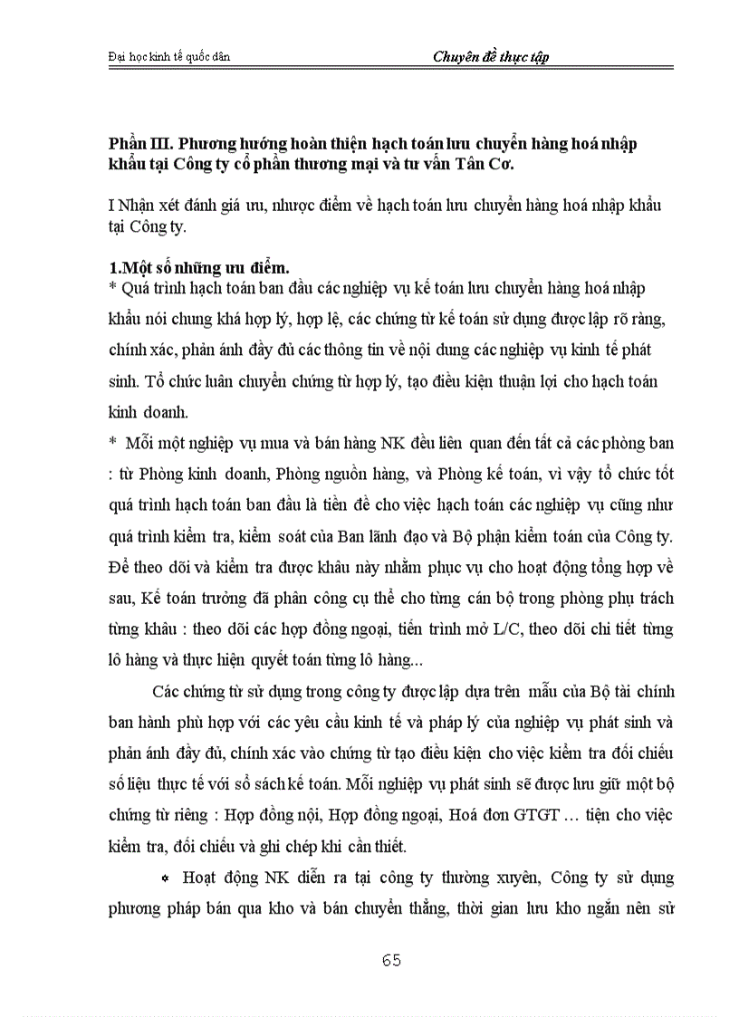 image for page Hạch toán lưu chuyển hàng hoá nhập khẩu tại Công ty cổ phần thương mại và tư vấn Tân Cơ 1