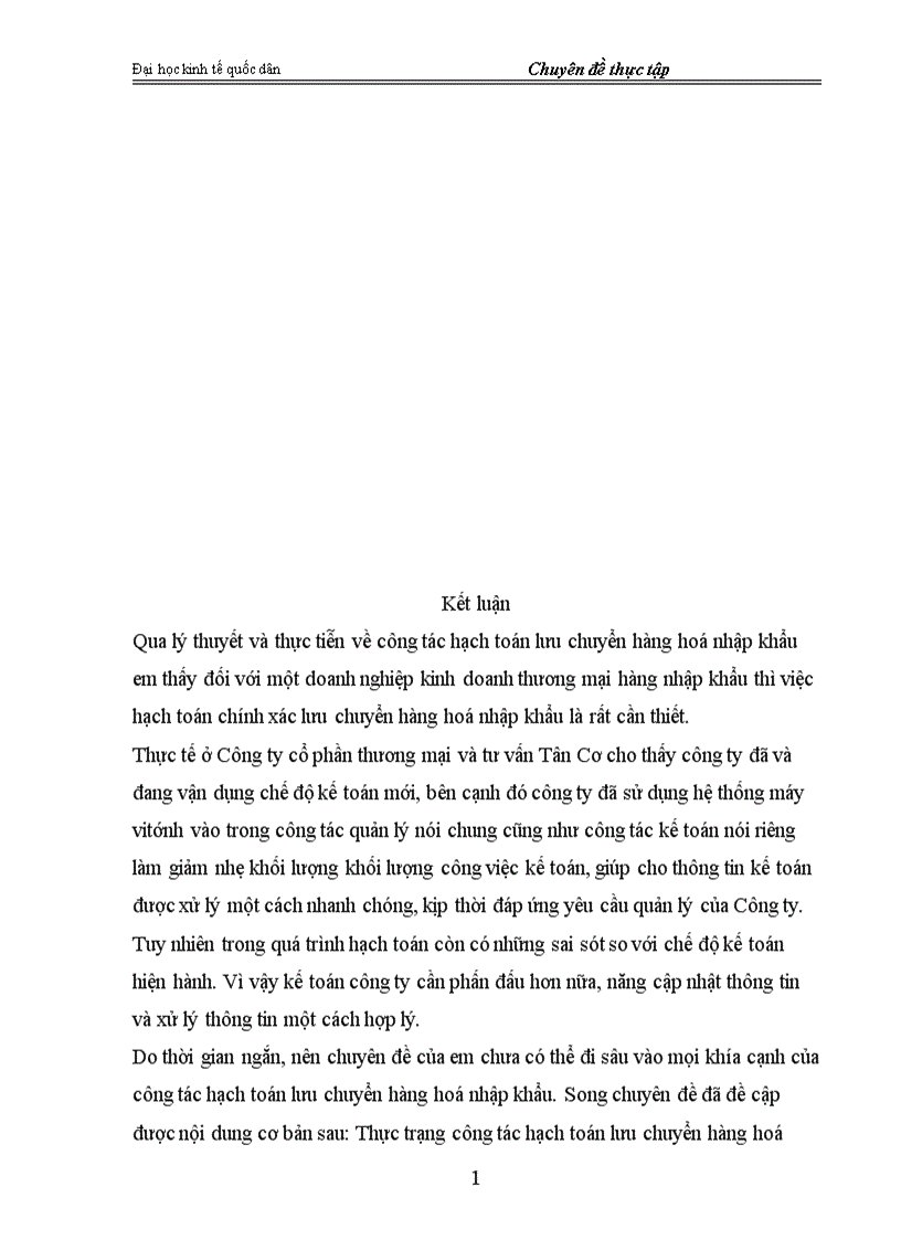 image for page Hạch toán lưu chuyển hàng hoá nhập khẩu tại Công ty cổ phần thương mại và tư vấn Tân Cơ 1