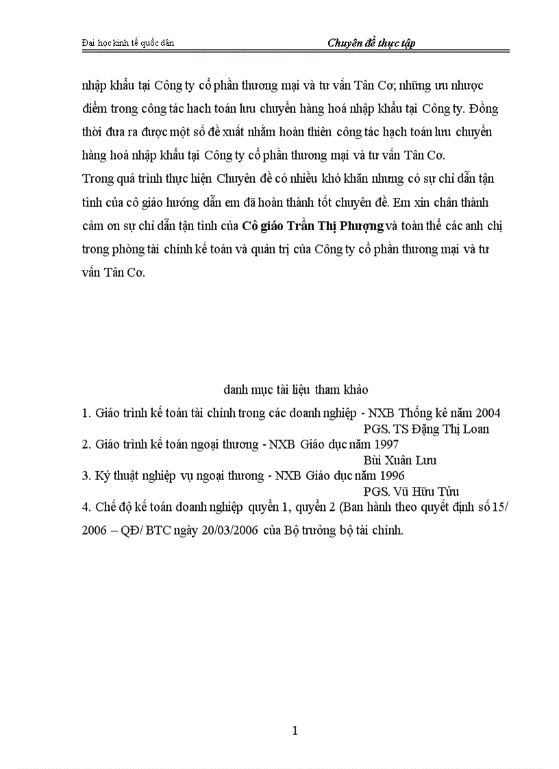 image for page Hạch toán lưu chuyển hàng hoá nhập khẩu tại Công ty cổ phần thương mại và tư vấn Tân Cơ 1