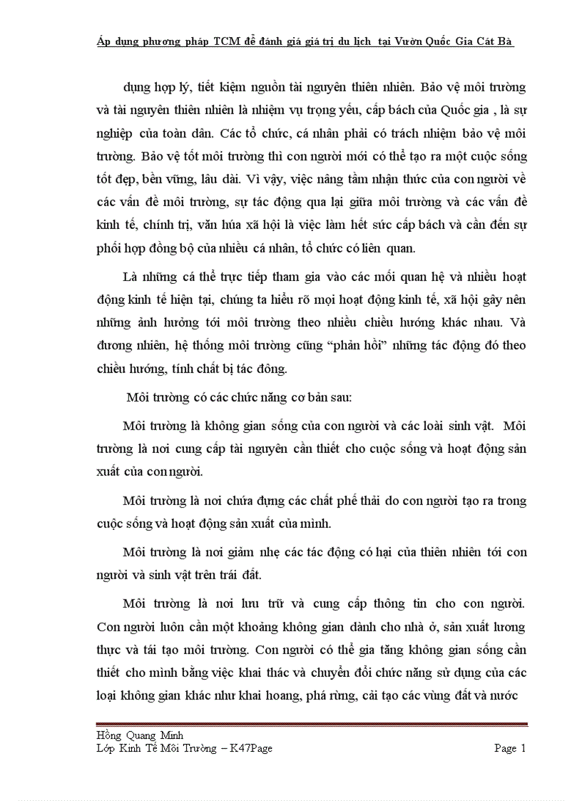 image for page Áp dụng phương pháp TCM để đánh giá giá trị du lịch tại Vườn Quốc Gia Cát Bà TP Hải Phòng