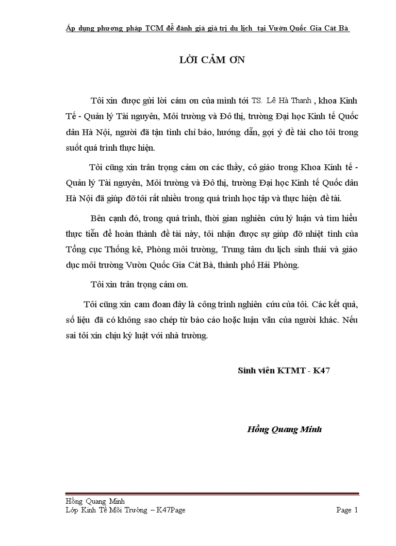 image for page Áp dụng phương pháp TCM để đánh giá giá trị du lịch tại Vườn Quốc Gia Cát Bà TP Hải Phòng