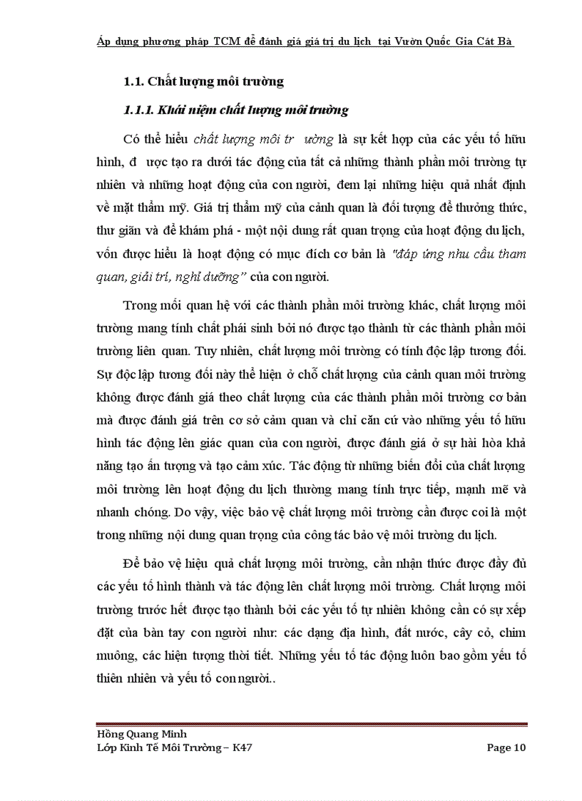 image for page Áp dụng phương pháp TCM để đánh giá giá trị du lịch tại Vườn Quốc Gia Cát Bà TP Hải Phòng