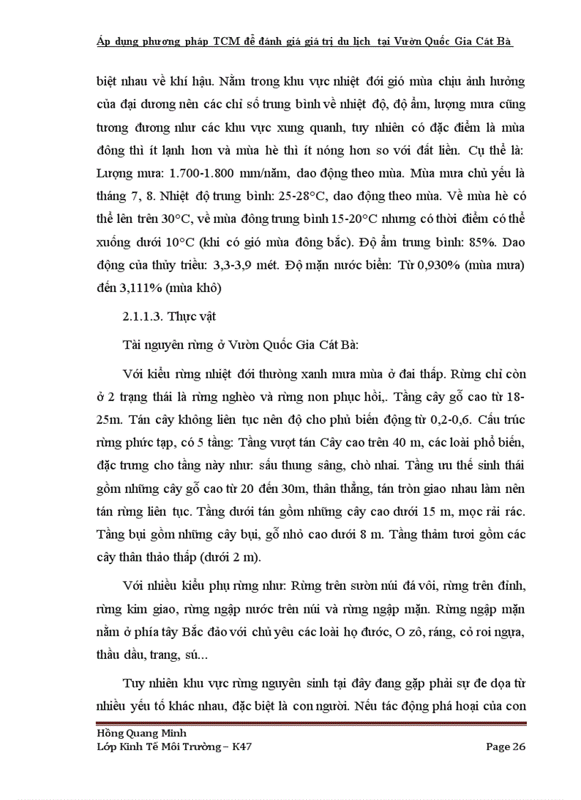 image for page Áp dụng phương pháp TCM để đánh giá giá trị du lịch tại Vườn Quốc Gia Cát Bà TP Hải Phòng
