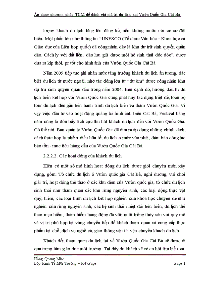 image for page Áp dụng phương pháp TCM để đánh giá giá trị du lịch tại Vườn Quốc Gia Cát Bà TP Hải Phòng