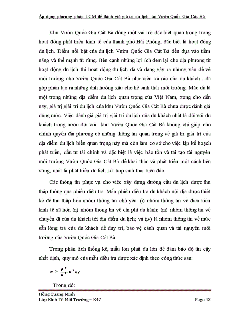 image for page Áp dụng phương pháp TCM để đánh giá giá trị du lịch tại Vườn Quốc Gia Cát Bà TP Hải Phòng