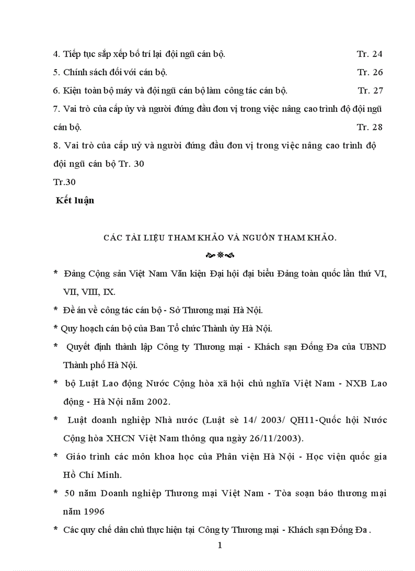 image for page Thực trạng cán bộ và công tác cán bộ ở Công ty Thương mại Khách sạn Đống Đa 1