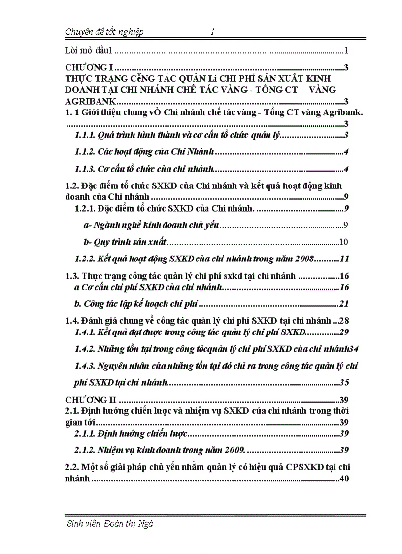 Giải pháp nhằm nâng cao hiệu quả công tác quản lý chi phí sản xuất sản xuất tại Chi nhánh chế tác vàng Tổng công ty vàng AGRIBANK Việt Nam 1