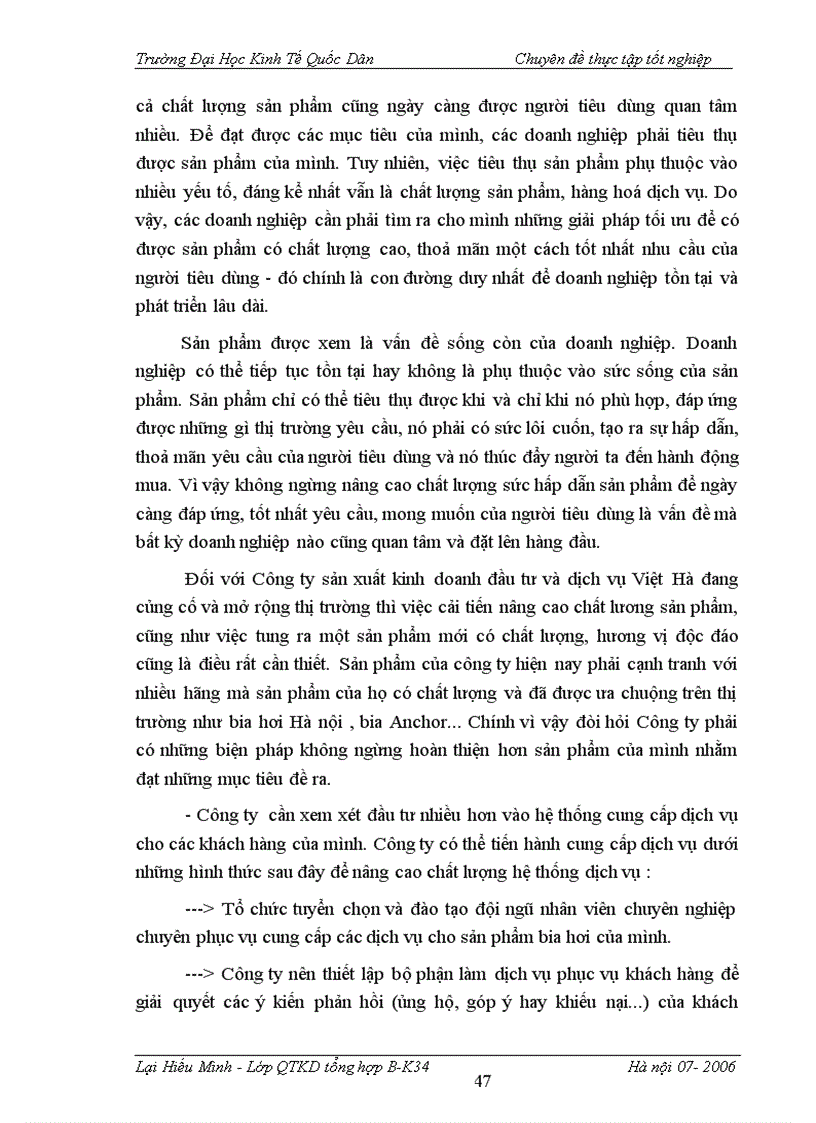 image for page Một số giải pháp thúc đẩy hoạt động tiêu thụ sản phẩm bia hơi tại Công ty sản xuất kinh doanh đầu tư và dịch vụ Việt Hà 1