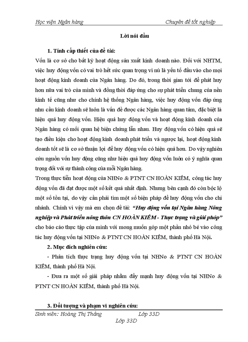 Huy động vốn tại Ngân hàng Nông nghiệp và Phát triển nông thôn CN HOÀN KIẾM Thực trạng và giải pháp