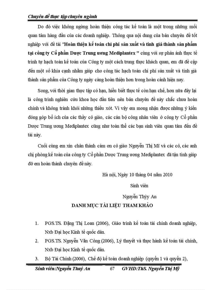 image for page Hoàn thiện kế toán tập hợp chi phí và tính giá thành sản phẩm tại công ty CP Dược TW Mediplantex 1