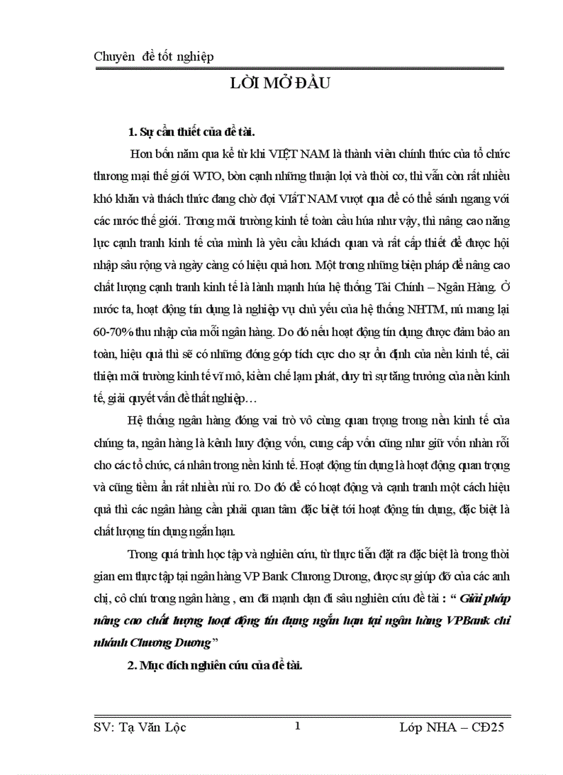 image for page Giải pháp nâng cao chất lượng hoạt động tín dụng ngắn hạn tại ngân hàng VPBank chi nhánh Chương Dương