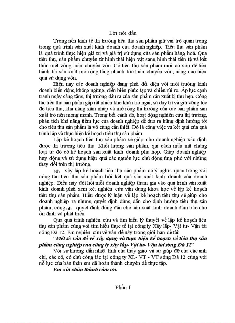 image for page Một số vấn đề về xây dựng và thực hiện kế hoạch về tiêu thụ sản phẩm công nghiệp của công ty xây lắp Vật tư Vận tải sông Đà 12 1