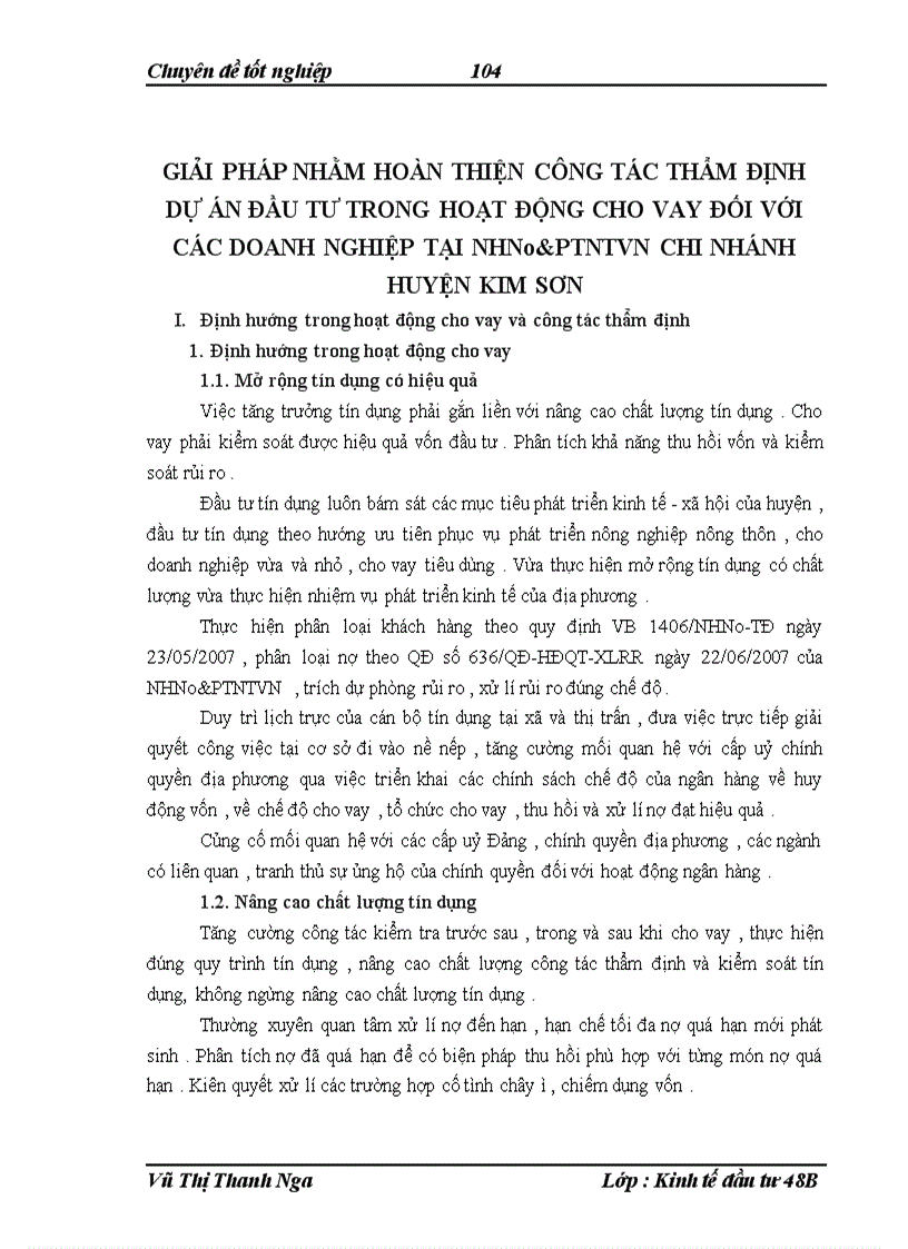 image for page Nâng cao chất lượng thẩm định dự án đầu tư trong hoạt động cho vay đối với các doanh nghiệp tại NHNo PTNTVN chi nhánh huyện Kim Sơn tỉnh Ninh Bình