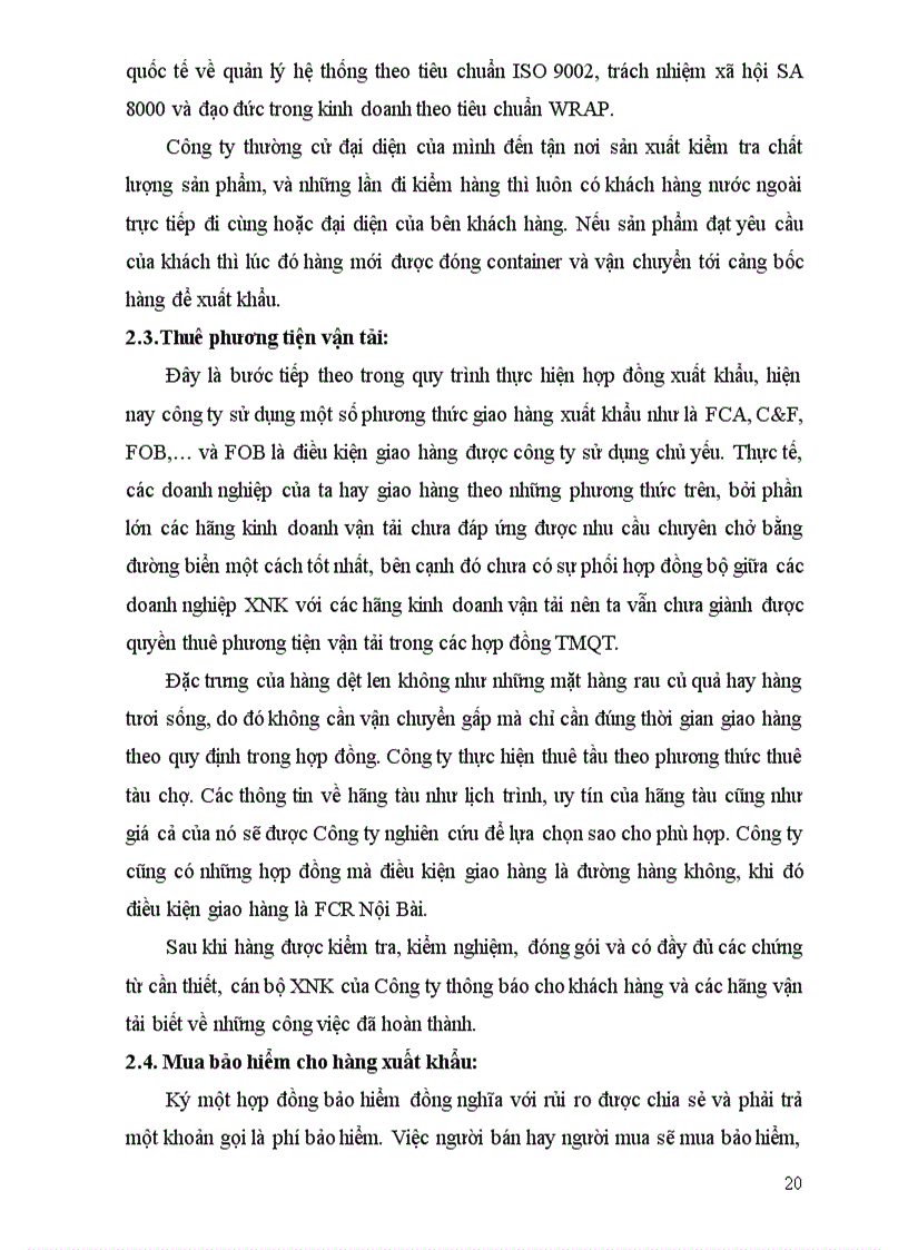 image for page Phân tích thực trạng và kiến nghị một số giải pháp hoàn thiện nghiệp vụ thực hiện hợp đồng xuất khẩu tại Cụng ty dệt len Mựa Đông