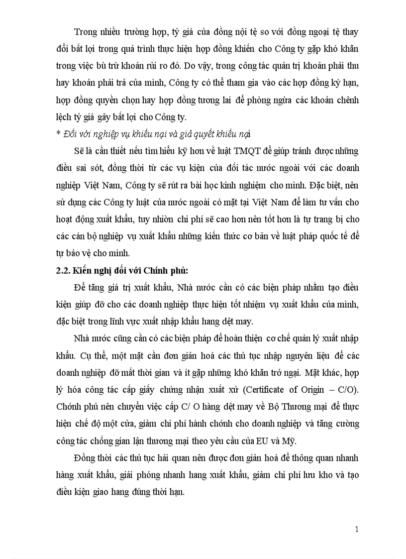 image for page Phân tích thực trạng và kiến nghị một số giải pháp hoàn thiện nghiệp vụ thực hiện hợp đồng xuất khẩu tại Cụng ty dệt len Mựa Đông