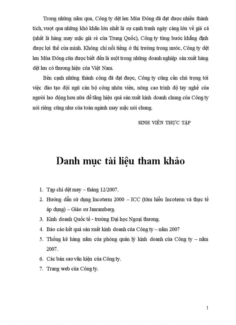image for page Phân tích thực trạng và kiến nghị một số giải pháp hoàn thiện nghiệp vụ thực hiện hợp đồng xuất khẩu tại Cụng ty dệt len Mựa Đông