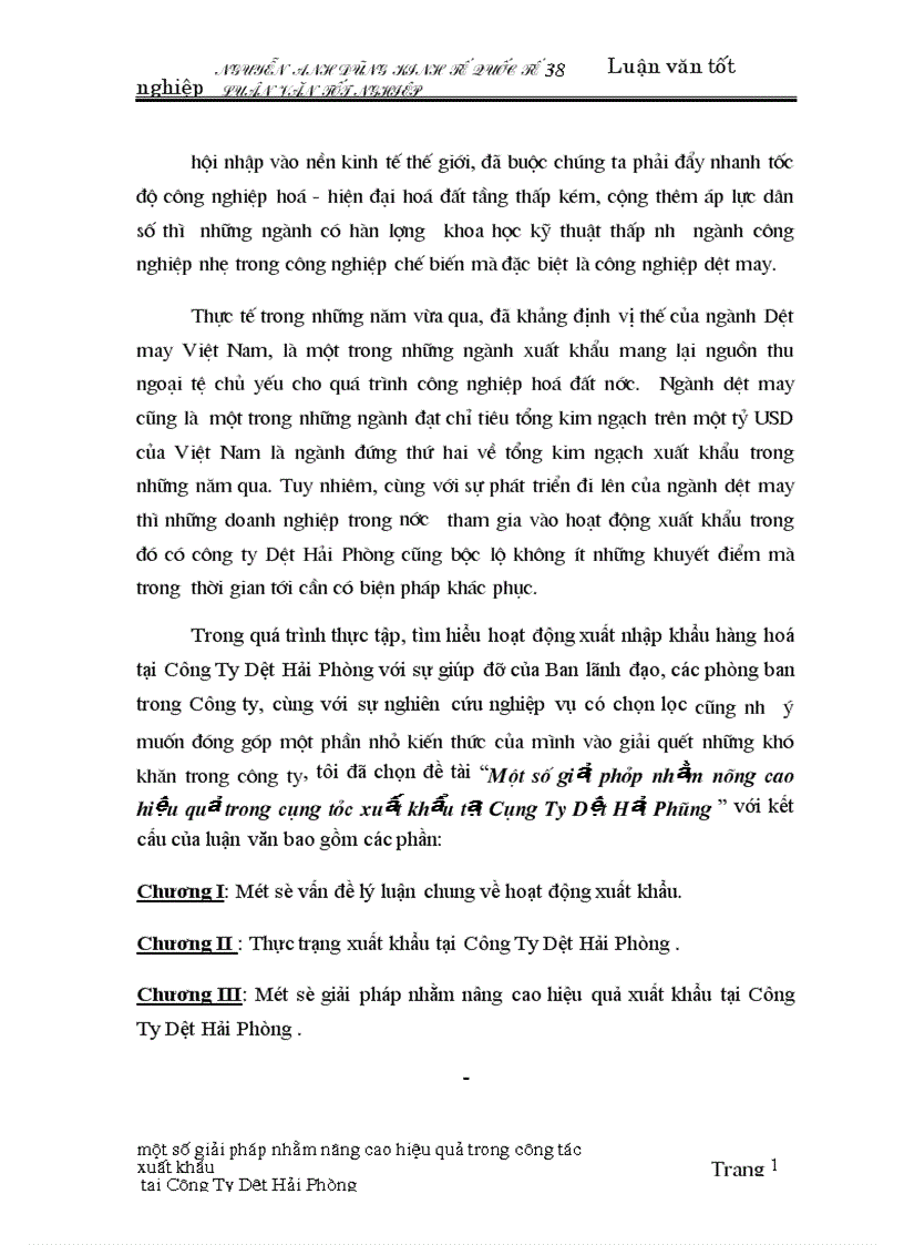 image for page Một số giải pháp nhằm nâng cao hiệu quả trong công tác xuất khẩu tại Công Ty Dệt Hải Phòng 1
