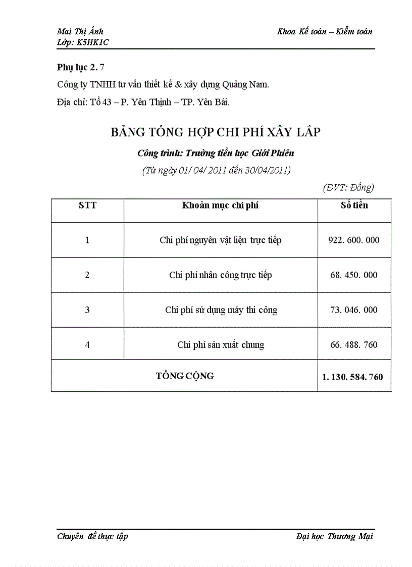 image for page Kế toán chi phí xây lắp công trình Trường tiểu học Giới Phiên 1