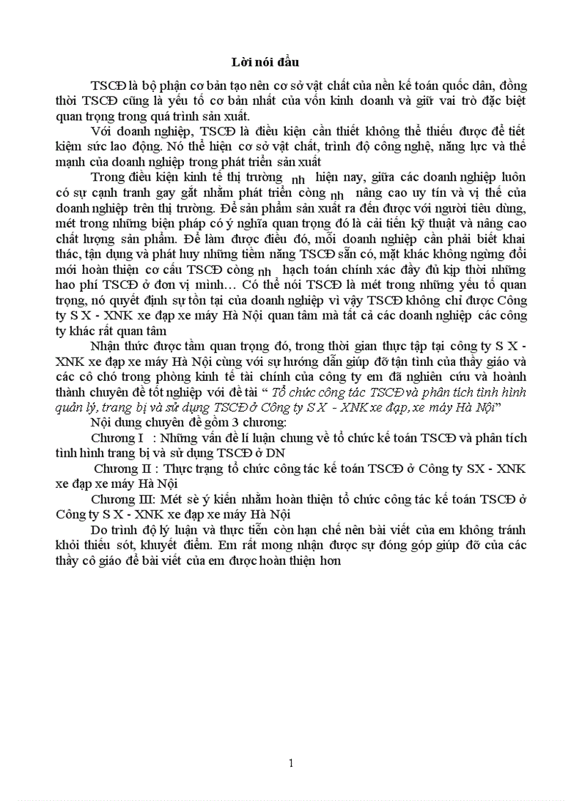 image for page Tổ chức công tác TSCĐ và phân tích tình hình quản lý trang bị và sử dụng TSCĐ ở Công ty S X XNK xe đạp xe máy Hà Nội 1