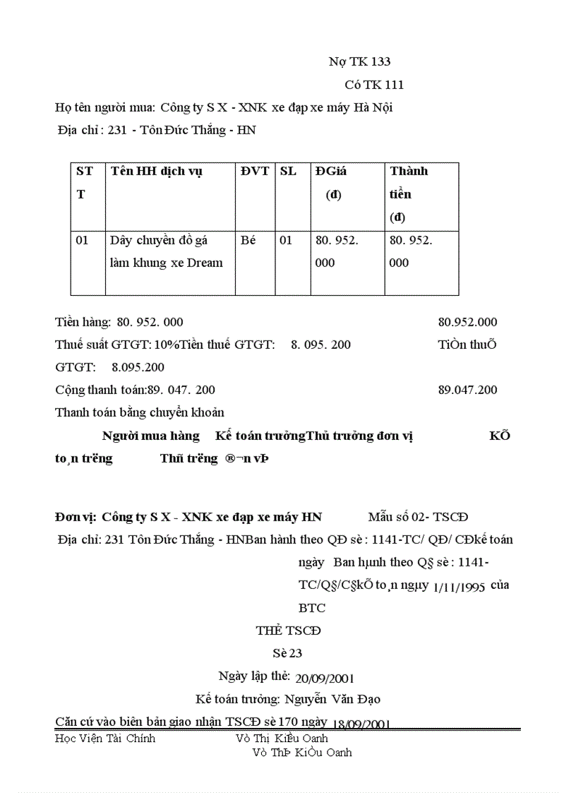 image for page Tổ chức công tác TSCĐ và phân tích tình hình quản lý trang bị và sử dụng TSCĐ ở Công ty S X XNK xe đạp xe máy Hà Nội 1