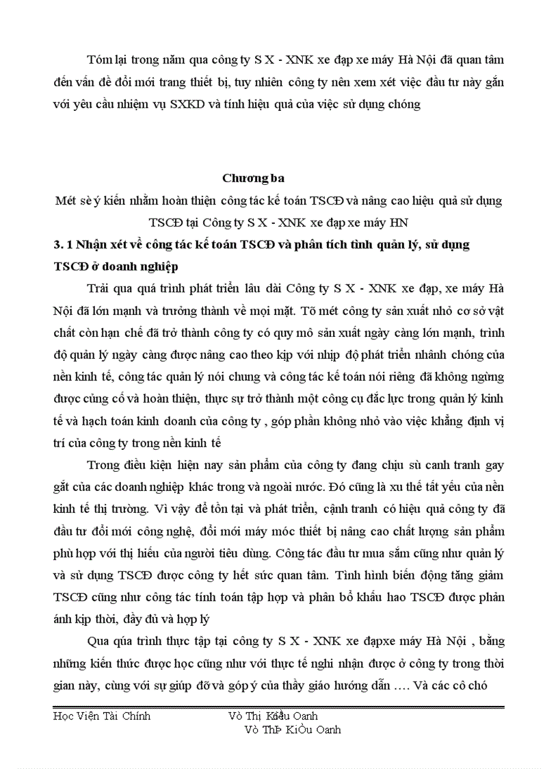 image for page Tổ chức công tác TSCĐ và phân tích tình hình quản lý trang bị và sử dụng TSCĐ ở Công ty S X XNK xe đạp xe máy Hà Nội 1