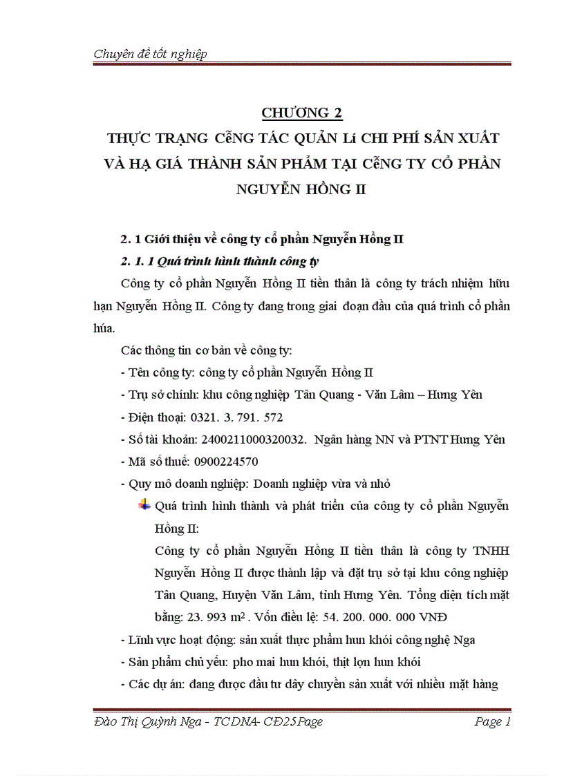 image for page Các giải pháp chủ yếu tăng cường quản lý chi phí sản xuất kinh doanh và hạ giá thành sản phẩm tại công ty cổ phần Nguyễn Hồng II 1