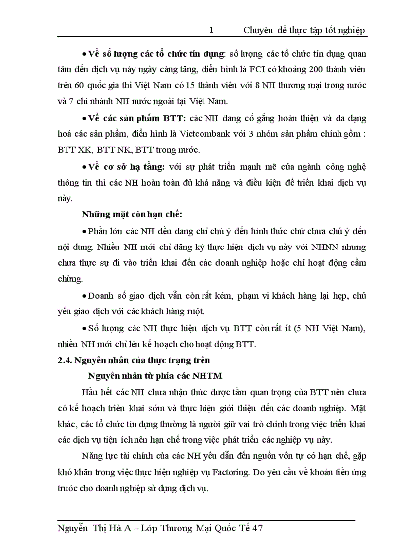 image for page Hoạt động Bao thanh toán tại SGD NH TMCP NT VN Vietcombank