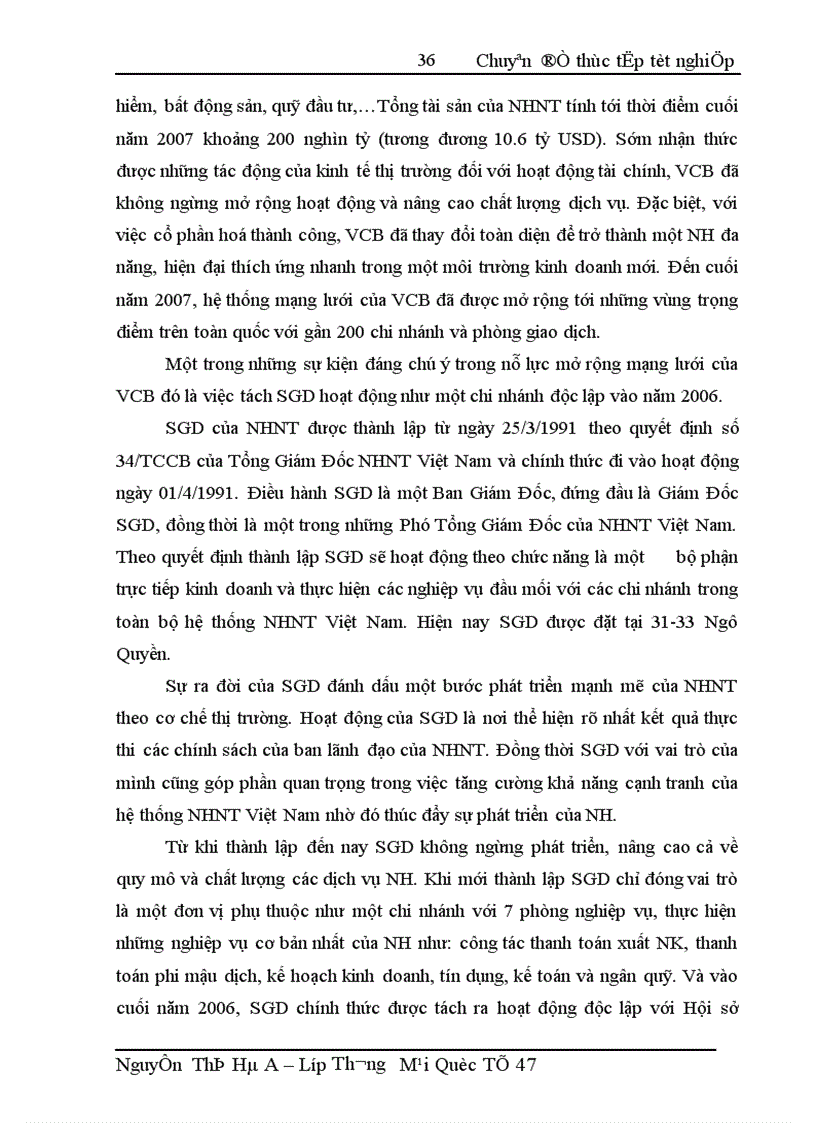 image for page Hoạt động Bao thanh toán tại SGD NH TMCP NT VN Vietcombank