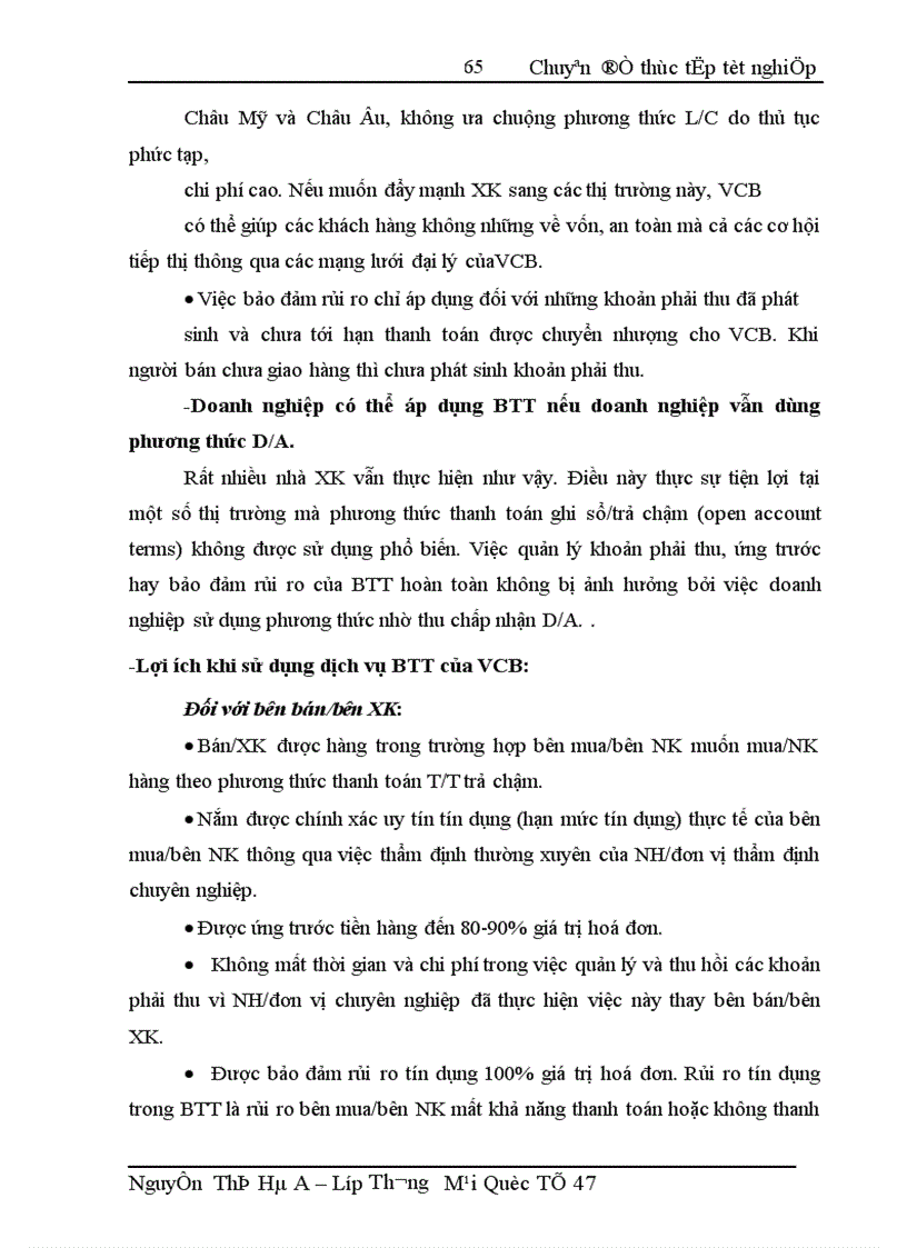 image for page Hoạt động Bao thanh toán tại SGD NH TMCP NT VN Vietcombank