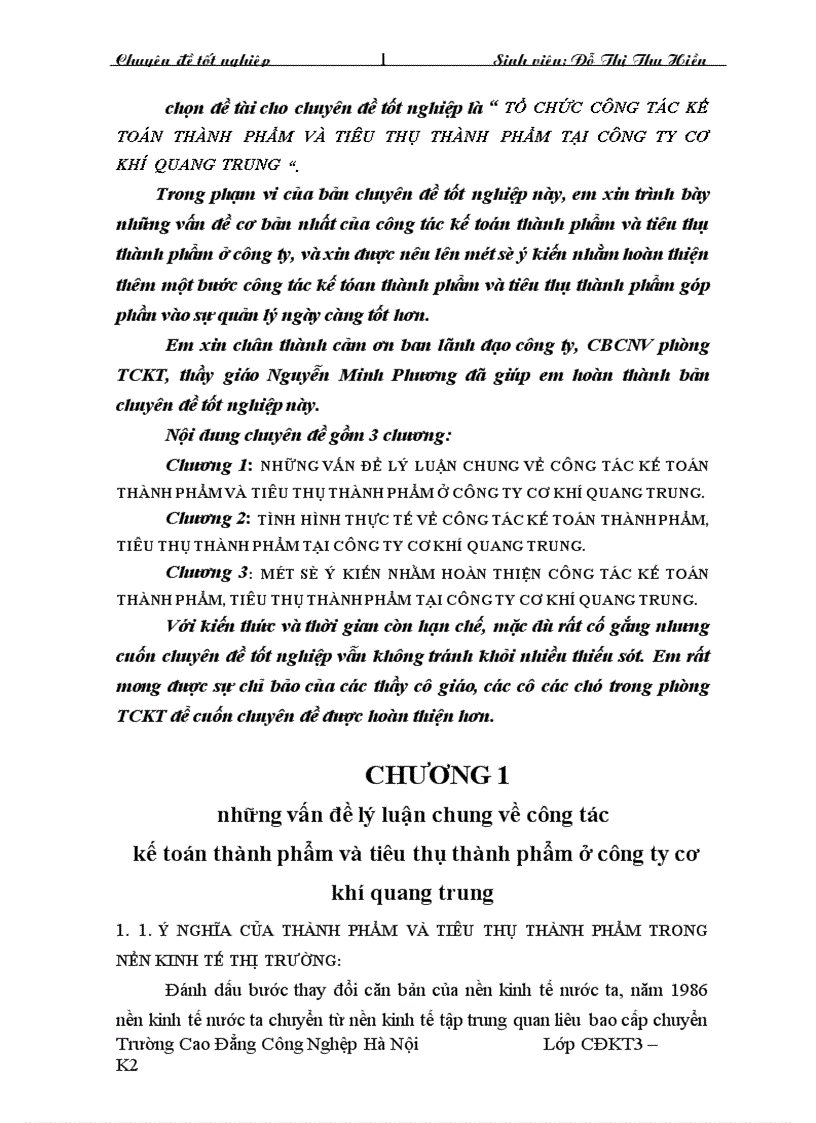 image for page Tổ chức công tác kế toán thành phẩm và tiêu thụ thành phẩm tại Công ty Cơ Khí Quang Trung 1