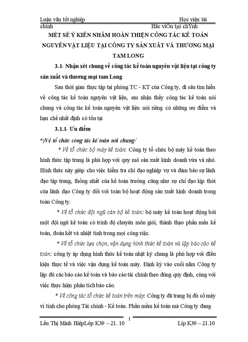 image for page thực trạng tổ chức kế toán NGUYêN VậT LIệU và tình hình cung cấp sử dụng nguyên vật liệu ở Công ty Sản Xuất và Thương mạI Tam Long 1