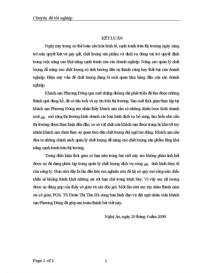 image for page Một số giải pháp quản lý chất lượng tại khách sạn Phương Đông 1