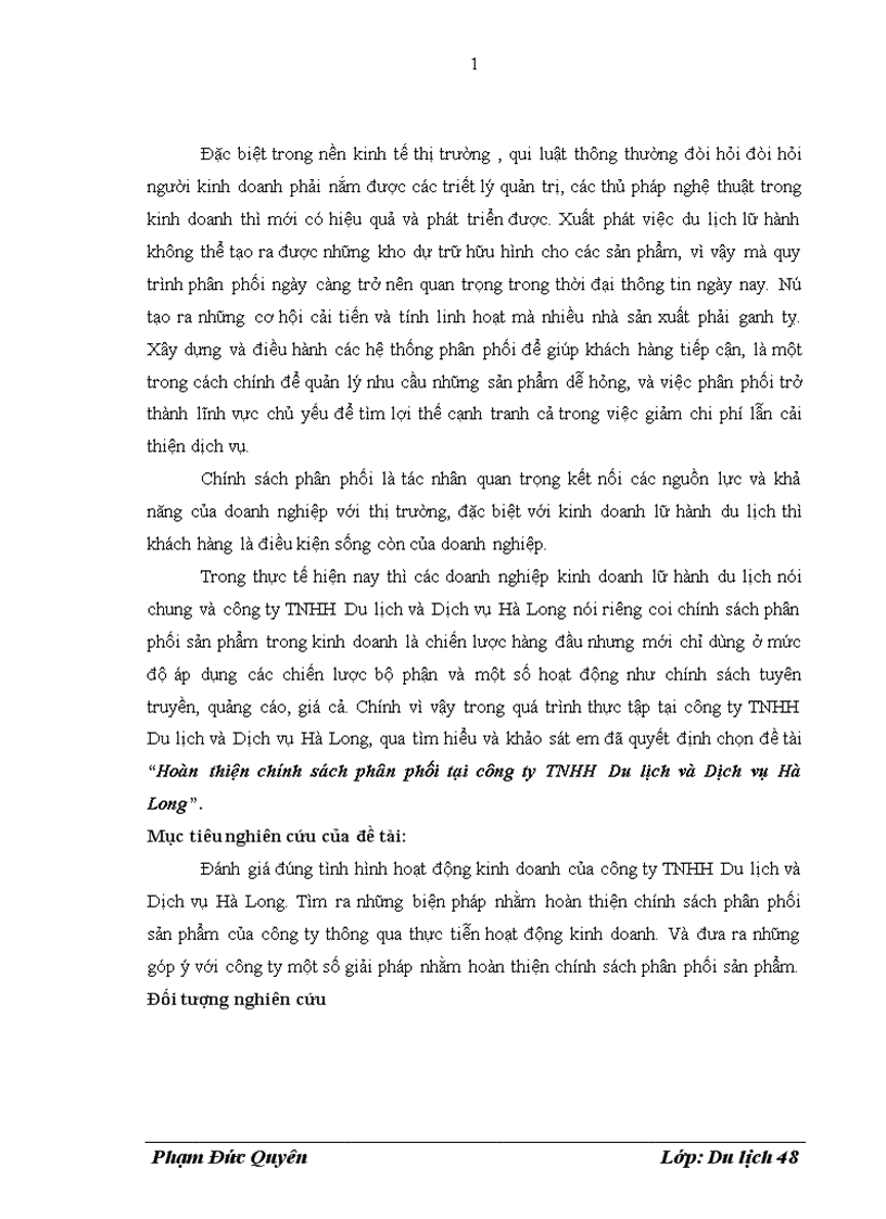 image for page Hoàn thiện chính sách phân phối tại công ty TNHH Du lịch và Dịch vụ Hà Long