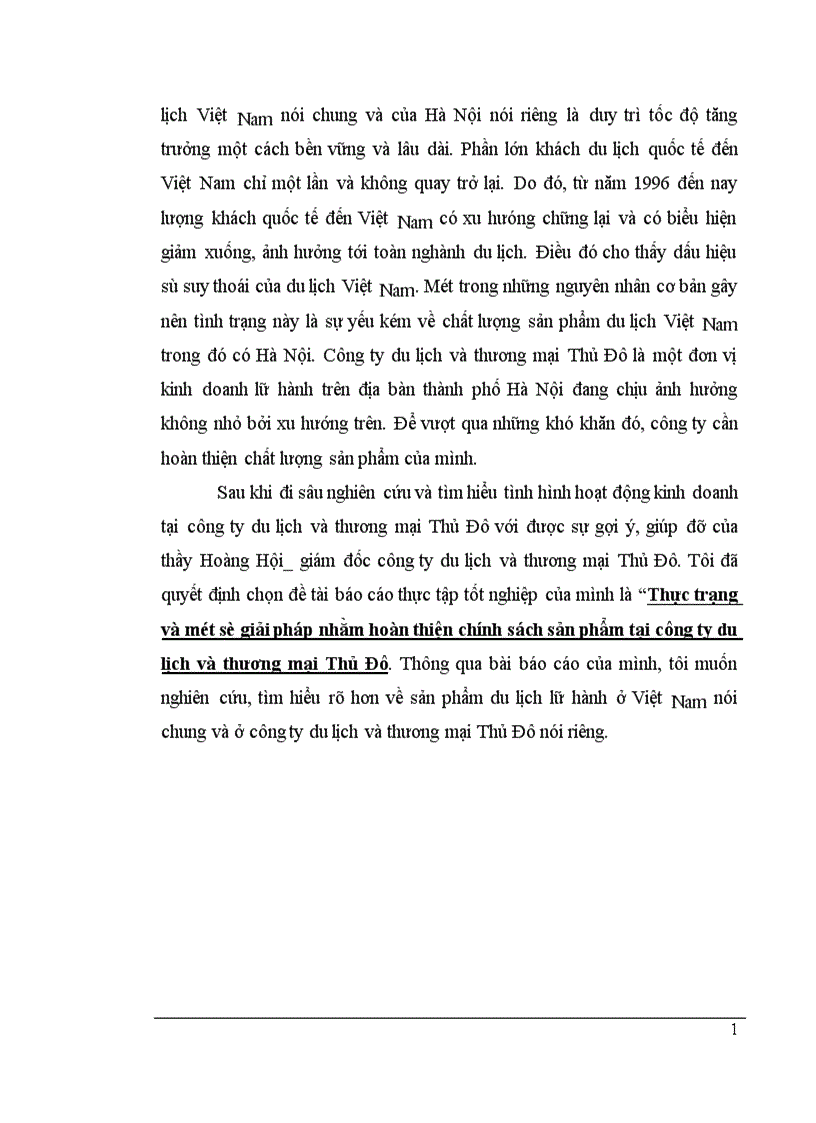 image for page Thực trạng và một số giải pháp nhằm hoàn thiện chính sách sản phẩm tại công ty du lịch và thương mại Thủ Đô