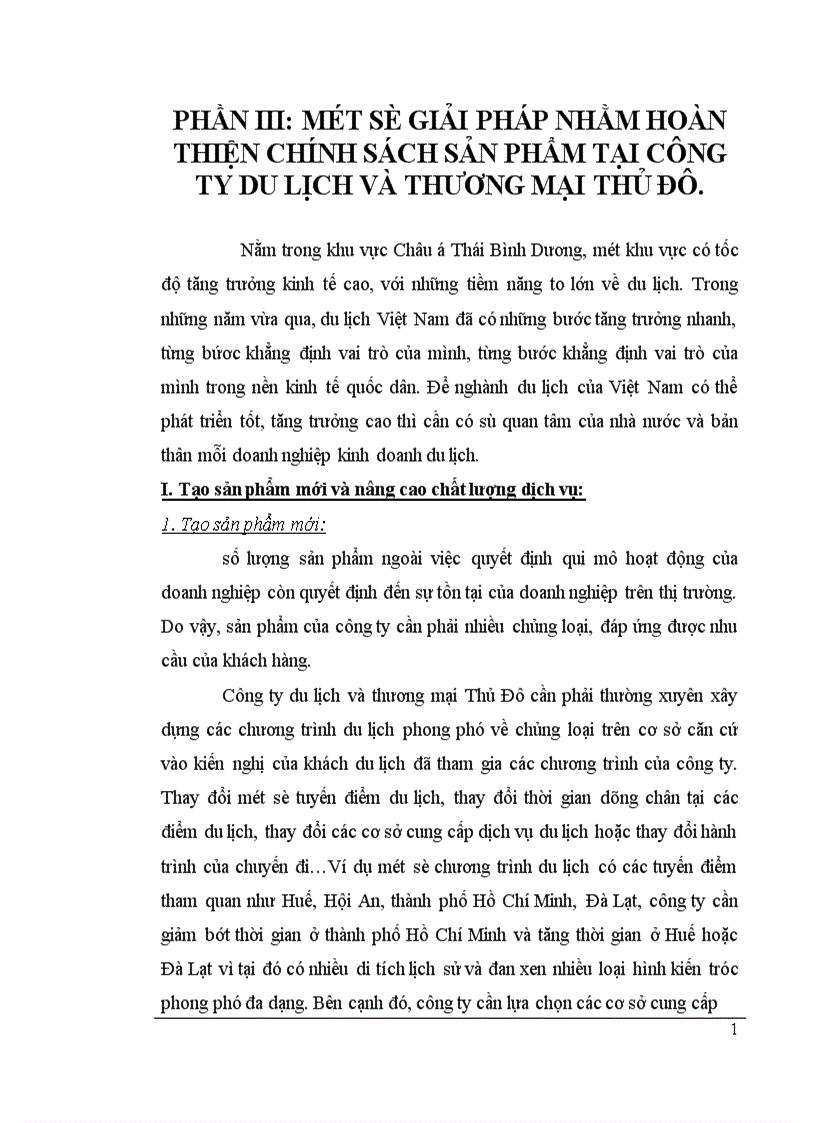 image for page Thực trạng và một số giải pháp nhằm hoàn thiện chính sách sản phẩm tại công ty du lịch và thương mại Thủ Đô