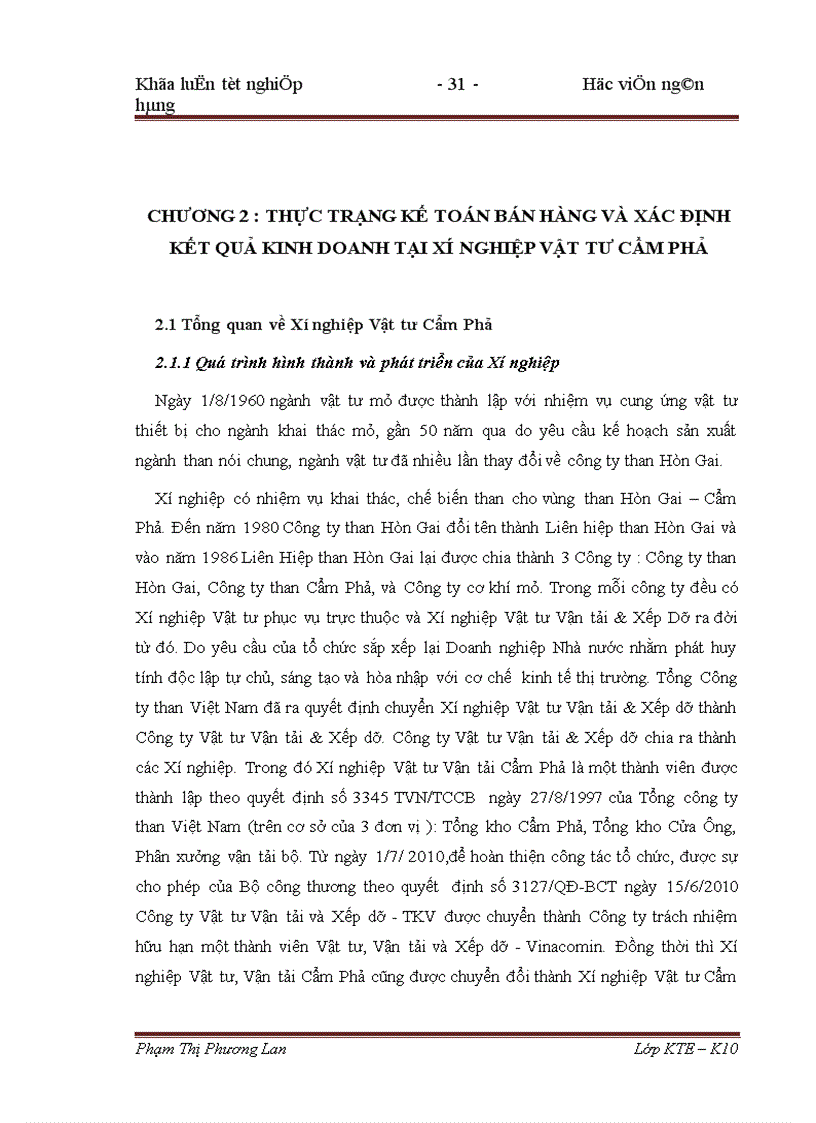 image for page Hoàn thiện kế toán bán hàng và xác định kết quả kinh doanh tại Xí nghiệp Vật tư Cẩm Phả 1