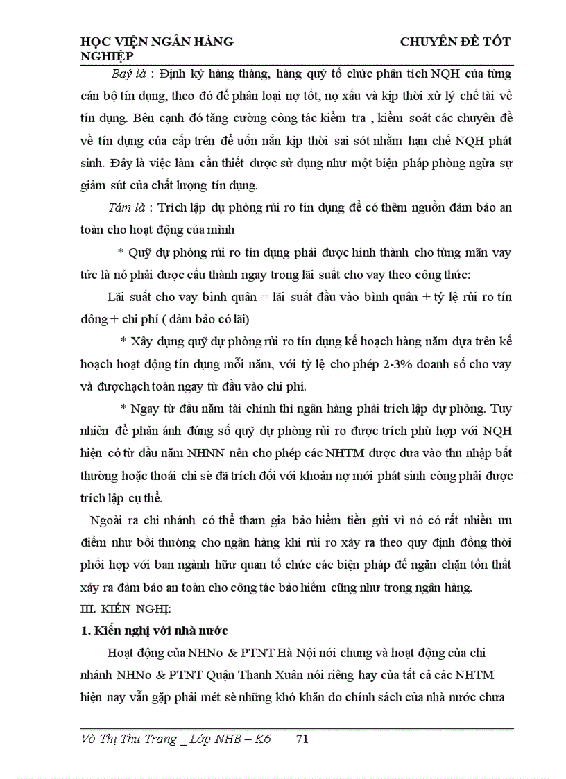 image for page Giải pháp nâng cao chất lượng tín dụng tại chi nhánh NHNo PTNT Quận Thanh Xuân 1