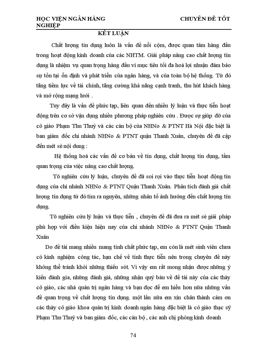 image for page Giải pháp nâng cao chất lượng tín dụng tại chi nhánh NHNo PTNT Quận Thanh Xuân 1