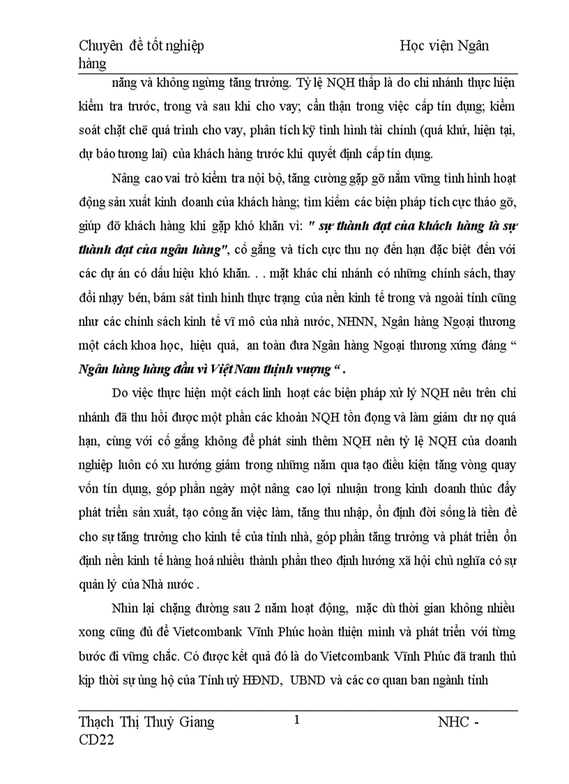 image for page Nợ quá hạn và một số giải pháp phòng ngừa hạn chế xử lý nợ quá hạn trong hoạt dộng tín dụng tại VCB Vĩnh Phúc 1