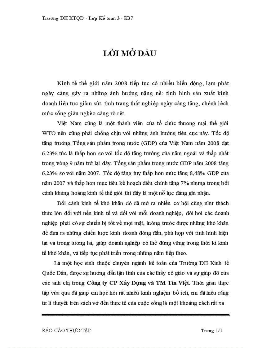 Báo cáo thực tập tại Công ty CP Xây Dựng và TM Tín Việt