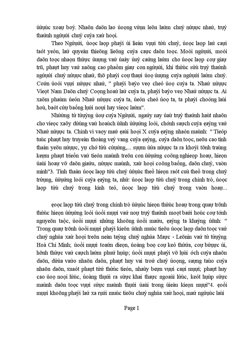 image for page Trong diễn văn tại lễ kỷ niệm 105 ngày sinh chủ tịch Hồ Chí Minh có viết Người là hiện thân sáng chói của tư tưởng độc lập dân tộc gắn liền với chủ nghĩa xã hội là mẫu mực của tinh thần dân tộc tự chủ tự lực tự cường đổi mới và sáng tạo Phân tích chứng minh nhận định trên liên hệ với thực tiễn Việt Nam 1
