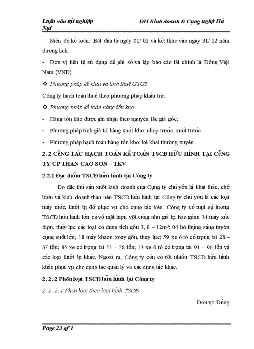 image for page Kê toa n ta i sa n cô đi nh hư u hi nh ta i Công ty Cô phâ n Than Cao Sơn TKV