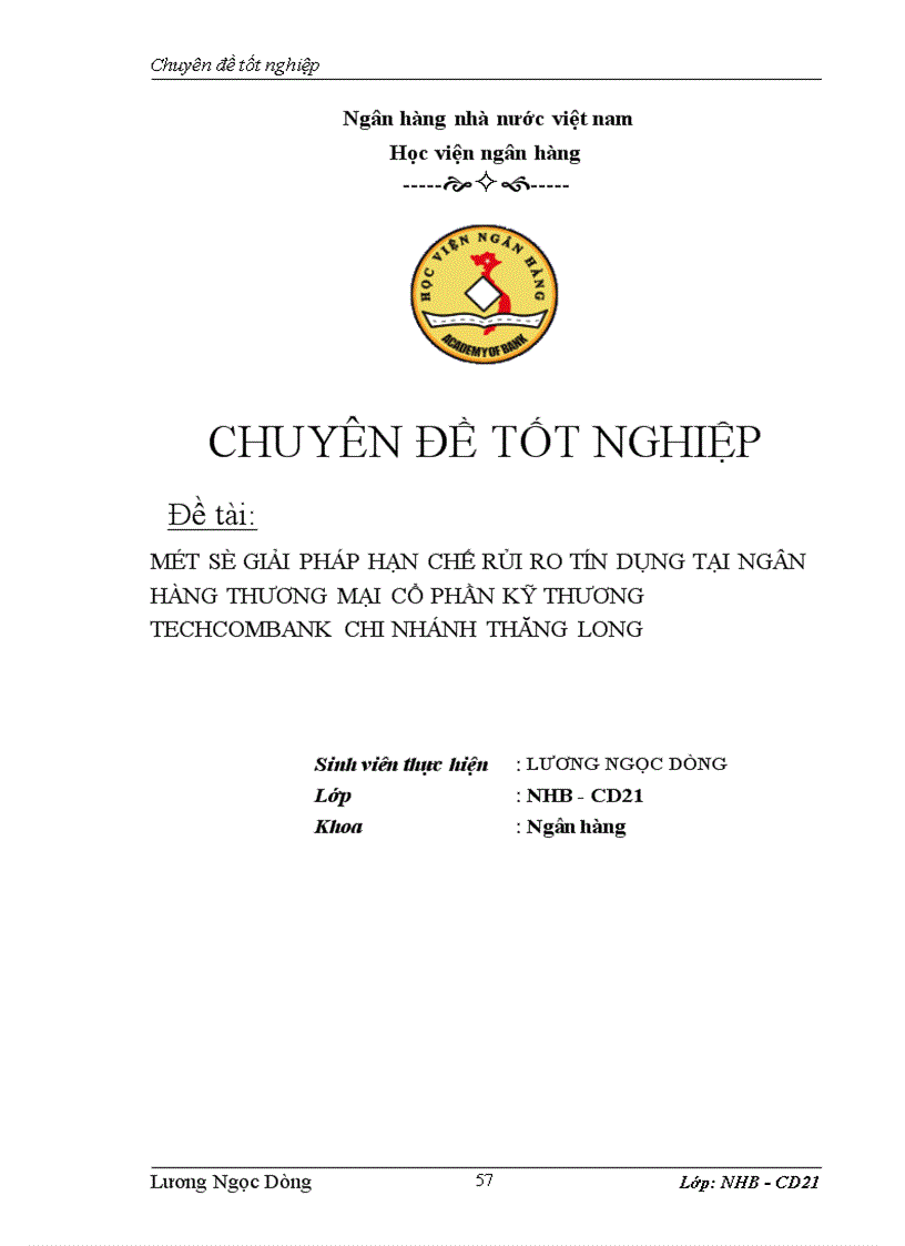 image for page Một số giải pháp hạn chế rủi ro tín dụng tại Ngân hàng Thương mại Cổ phần Kỹ thương Techcombank chi nhánh Thăng long 1